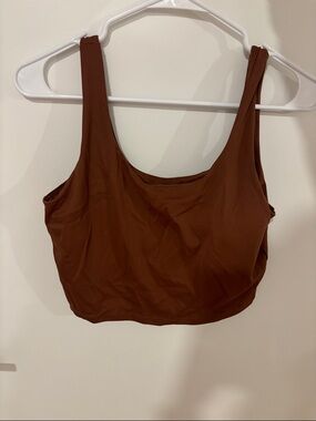 Brown Scoop Neck Crop sports bra